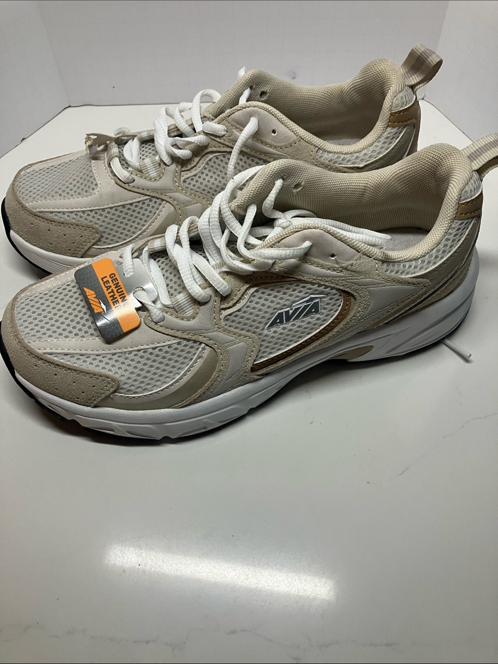 Avia Women's Beige and White Mesh Trainer Sneakers